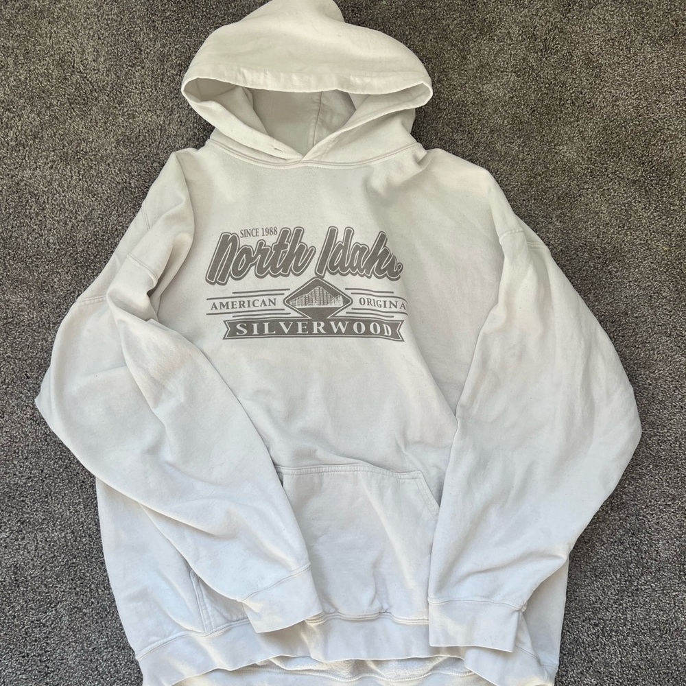 OVERSIZED WHITE NORTH IDAHO SILVERWOOD SWEATSHIRT-HOODIE-PULLOVER size 2XL